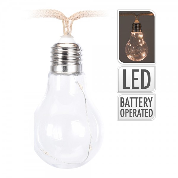 Guirnalda a pilas, función fija, uso interior, 10 bombillas con 3 leds, blanco cálido, 2,55 m