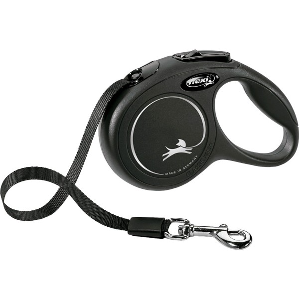 Correa extensible flexi classic negra, cinta 3 m, xs, hasta 12 kg